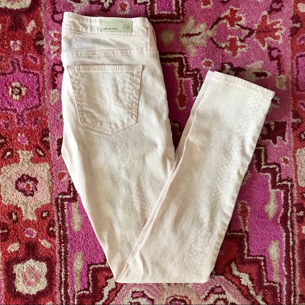 AG Adriano Goldschmeid Pink Snakeskin Skinny Jeans